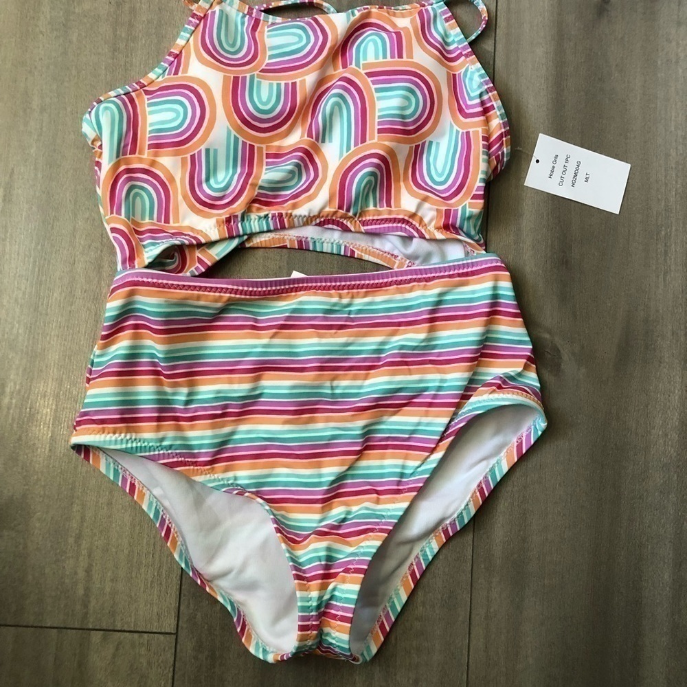 Hobie Rainbows Striped Pink One Piece Swimsuit 10 - Picture 2 of 8